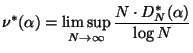 $\displaystyle \nu^*(\alpha)=\limsup_{N\to\infty}\frac{N\cdot D_N^*(\alpha)}{\log N}$